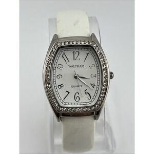Waltham Watch Women 30mm Silver Case Crystal Bezel White Bangle Band New Battery